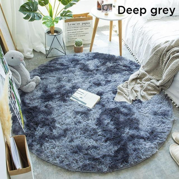Grey Fluffy Faux Fur Round Rug Kids Room Plush Shaggy Rugs Rugs & Carpets