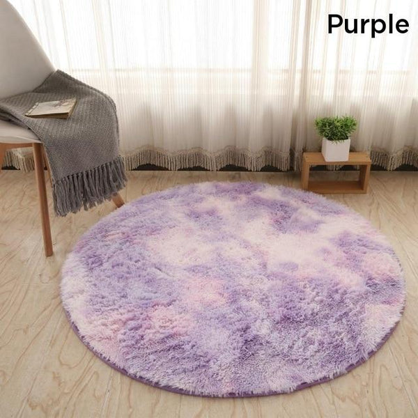 Pink Purple Fluffy Faux Fur Round Rug Kids Room Plush Shaggy Rugs