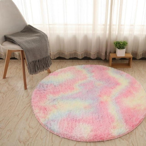 Rugs & Carpets Rainbow Fluffy Faux Fur Round Rug Kids Room Plush Shaggy Rugs
