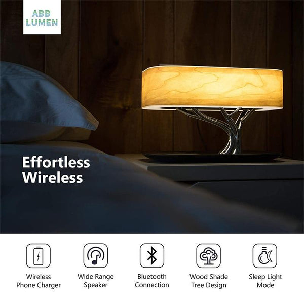 Modern Led Bedside Table Lamp With Wireless Phone Charger And Bluetooth Speaker