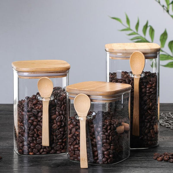 Glass Canisters With Bamboo Lid Spoon Canisters & Jars