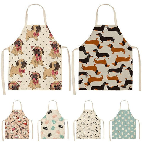 Cute Dog Printed Cotton Linen Kitchen Apron Aprons