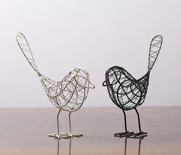 Modern Iron Metal Bird Figurine Sculpture Home Decor