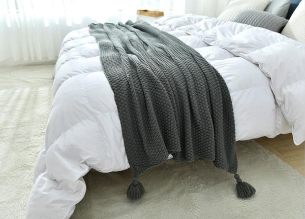 Tasseled Knit Throw Blanket Decor Blankets