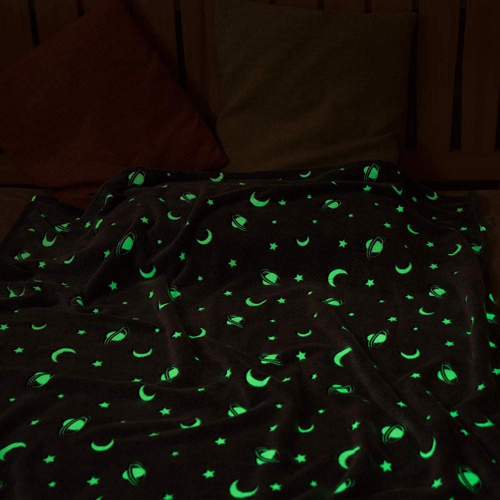 Soft Gray Glow In The Dark Moon And Stars Blanket