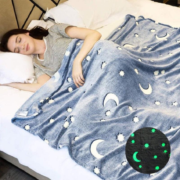 Soft Gray Glow In The Dark Moon And Stars Blanket