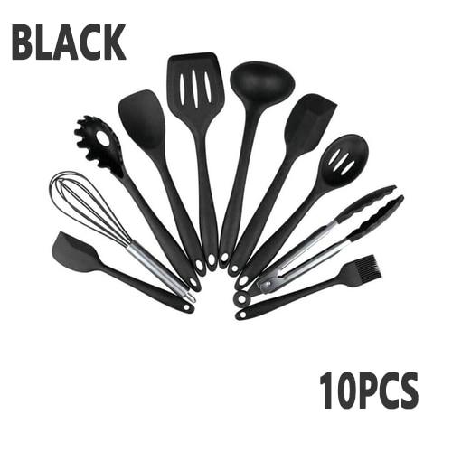 Cooking Utensils 10Pcs Black Silicone Kitchen Utensils Set Bakeware Accessories