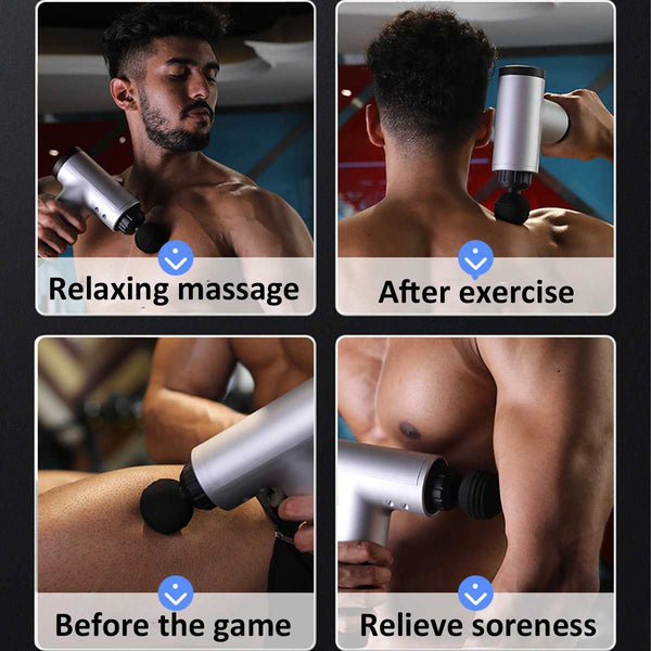 Electric Massage Gun 4 Heads 2500Mah Vibration Muscle Therapy 3600R / Min Silver Massagers