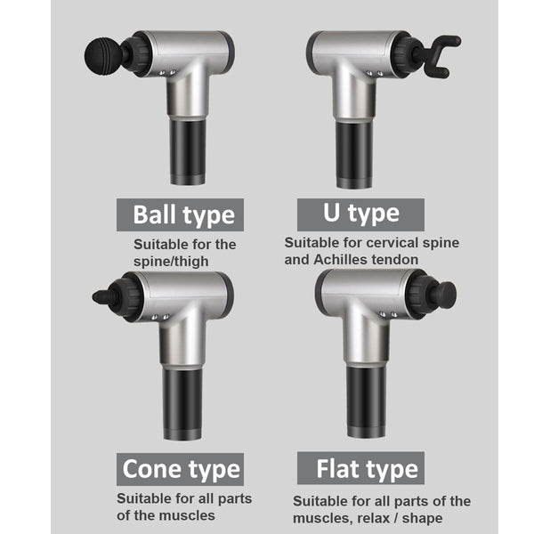 Electric Massage Gun 4 Heads 2500Mah Vibration Muscle Therapy 3600R / Min Silver Massagers