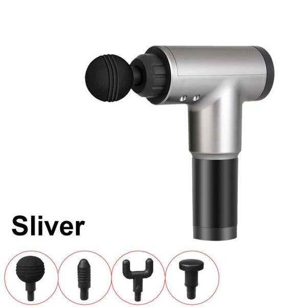 Electric Massage Gun 4 Heads 2500Mah Vibration Muscle Therapy 3600R / Min Silver Massagers