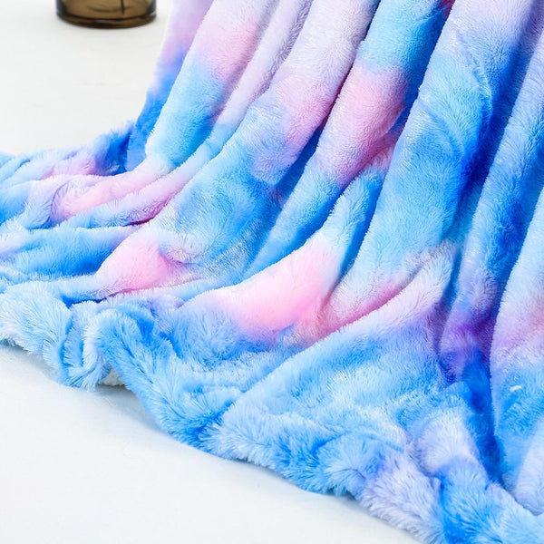 Ombre Blue Purple Soft Faux Fur Plush Blanket Winter Warmers Blankets