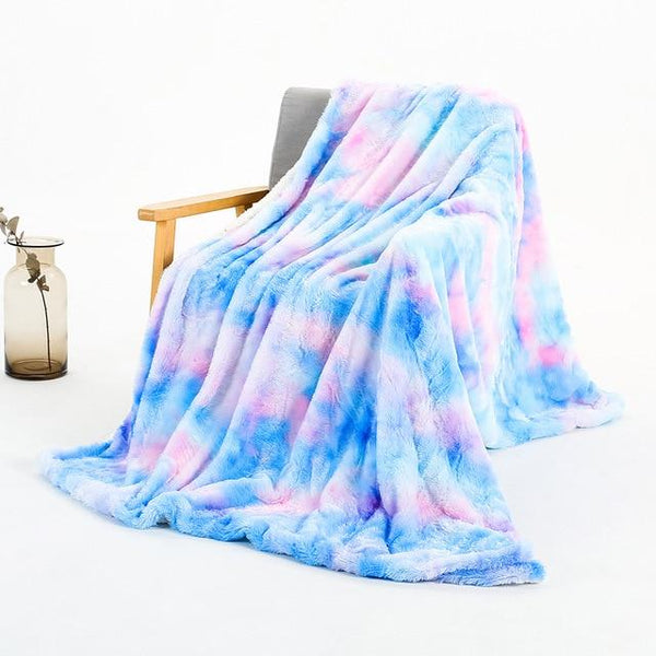 Ombre Blue Purple Soft Faux Fur Plush Blanket Winter Warmers Blankets