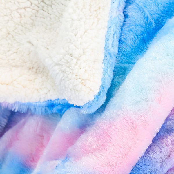 Ombre Blue Purple Soft Faux Fur Plush Blanket Winter Warmers Blankets
