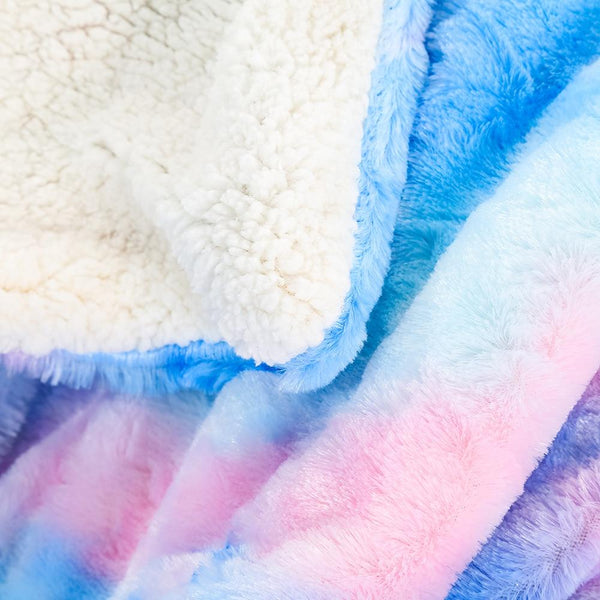 Ombre Blue Purple Soft Faux Fur Plush Blanket Winter Warmers
