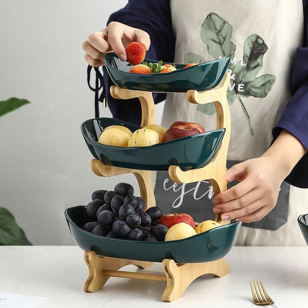 Two Or Three Layer Glazed Green Ceramic Fruit Bowl Candy Dish Snack Platter Racks & Holders