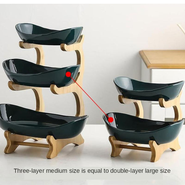 Two Or Three Layer Glazed Green Ceramic Fruit Bowl Candy Dish Snack Platter Racks & Holders