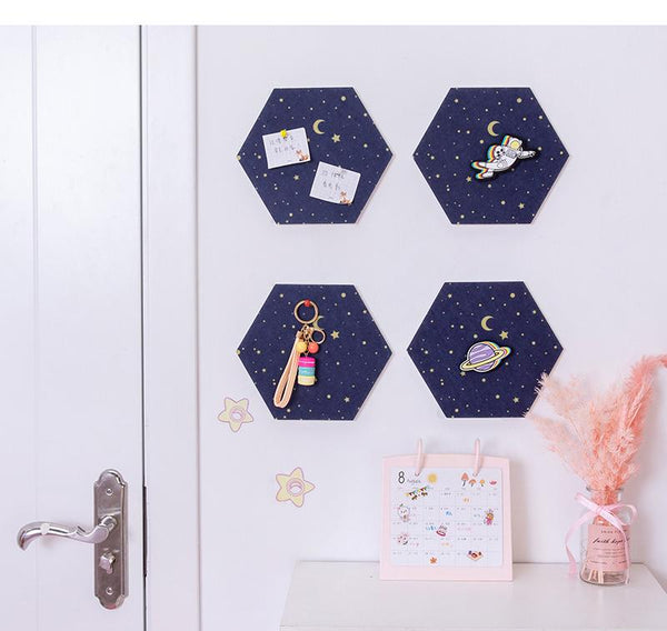 7Pcs Hexagon Moon Star Felt Board Photo Display Wall Art Message Boards