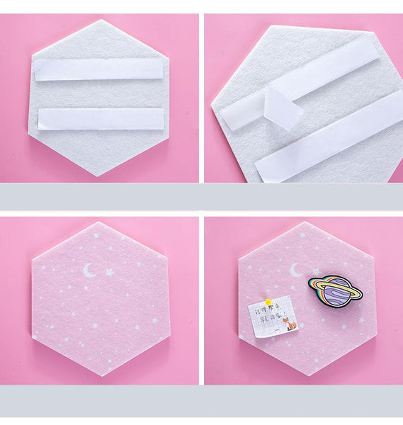 7Pcs Hexagon Moon Star Felt Board Photo Display Wall Art Message Boards