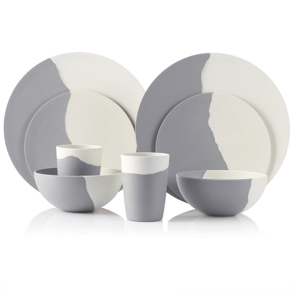 Grey White Bamboo Fibre 4Pcs Or 8Pcs Tableware Set Dinnerware Dinner Sets