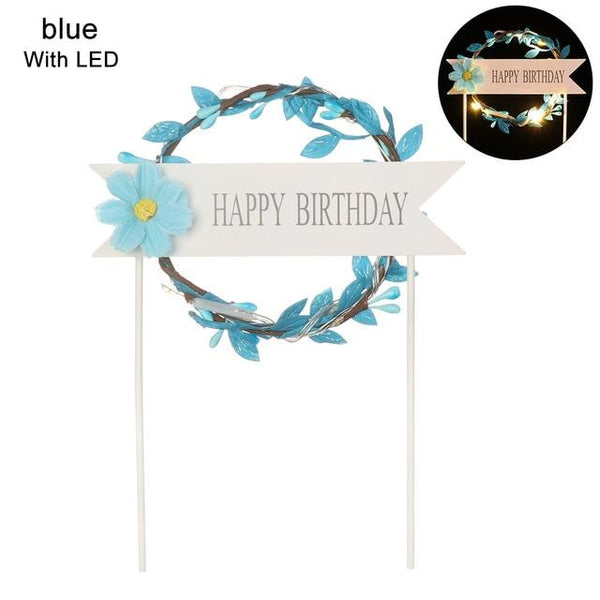 Led Heart Or Happy Birthday Cake Toppers Party Decorations Baking Supplies