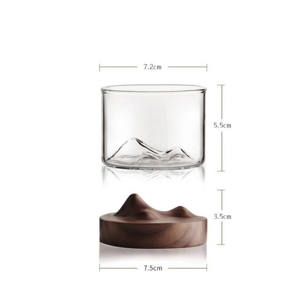 Cocktail & Liquor Glasses Mountain Whiskey Glass With Wooden Base Novelty Barware Drinkware