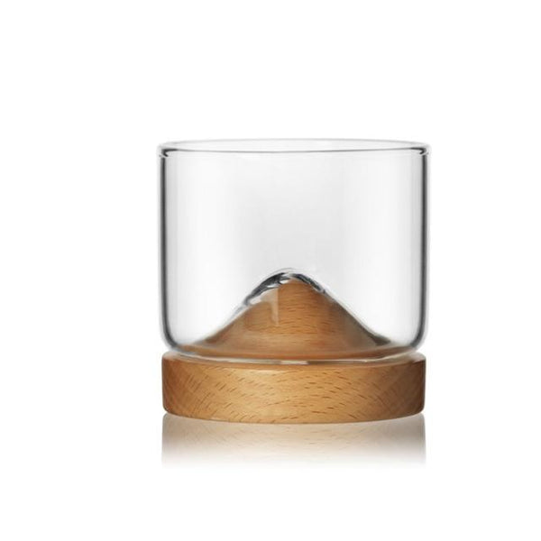Cocktail & Liquor Glasses Mountain Whiskey Glass With Wooden Base Novelty Barware Drinkware