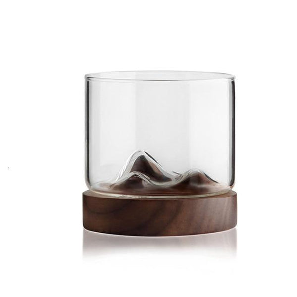 Mountain Whiskey Glass With Wooden Base Novelty Barware Drinkware