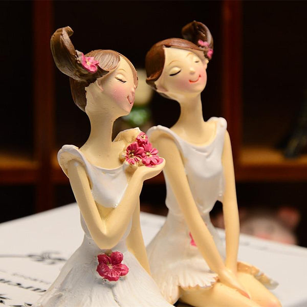 2Pcs Beautiful Flower Hippie Girls Resin Figurines Decor Gift Idea Sculptures & Figurines