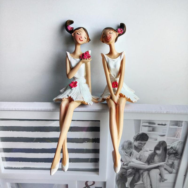 2Pcs Beautiful Flower Hippie Girls Resin Figurines Home Decor Gift Idea