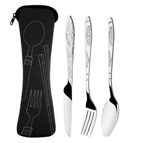 3Pcs / Set Camping Travel Stainless Steel Cutlery With Bag Cutlery Sets