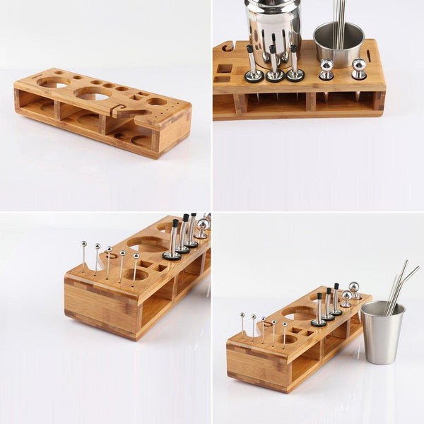 23Pcs Stainless Steel Cocktail Shaker Set Barware Kit With Wooden Rack