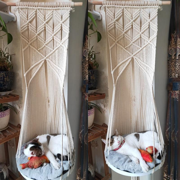 Boho Style Cat Swing Hanging Macrame Pet Bed Holder Pet Beds