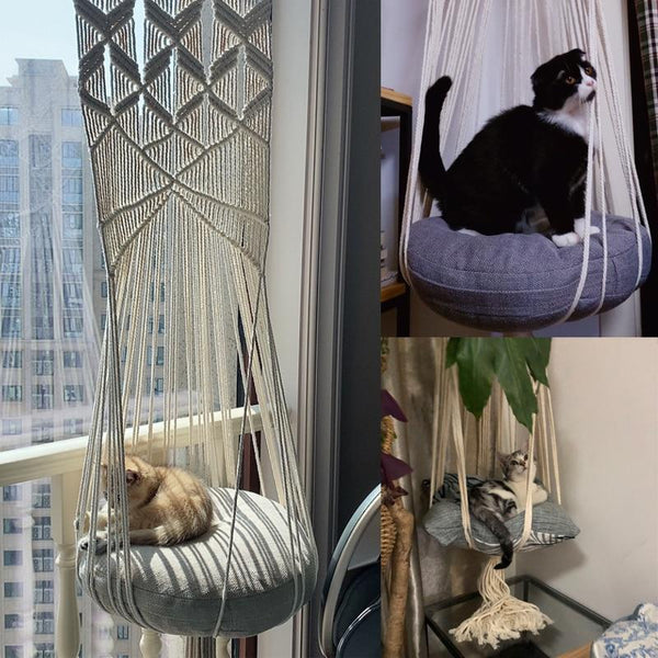 Boho Style Cat Swing Hanging Macrame Pet Bed Holder Pet Beds