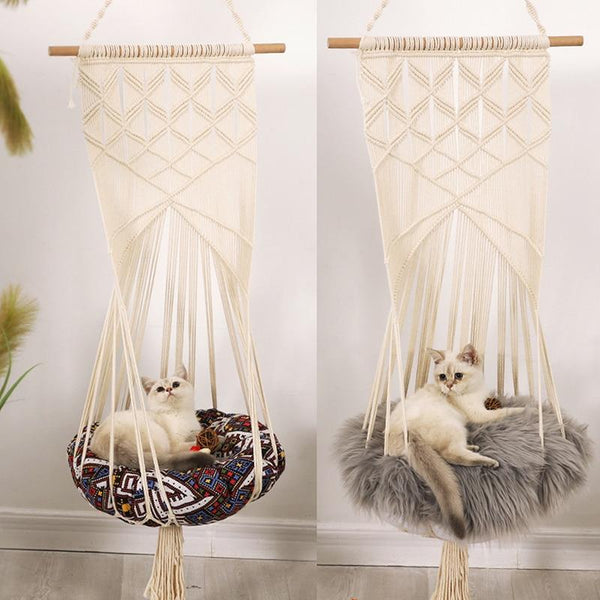 Boho Style Cat Swing Hanging Macrame Pet Bed Holder Pet Beds