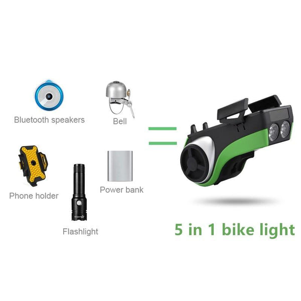 5 In 1 Bicycle Light Bluetooth Bell Phone Holder Bike Accessories Lights & Reflectors