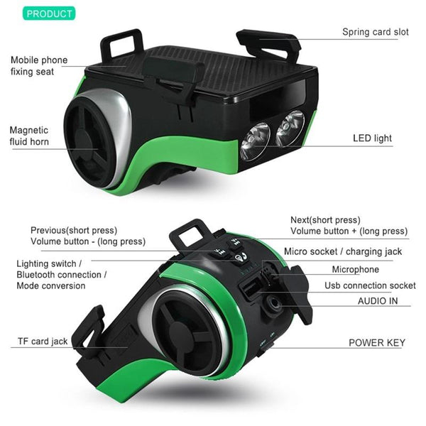 5 In 1 Bicycle Light Bluetooth Bell Phone Holder Bike Accessories Lights & Reflectors