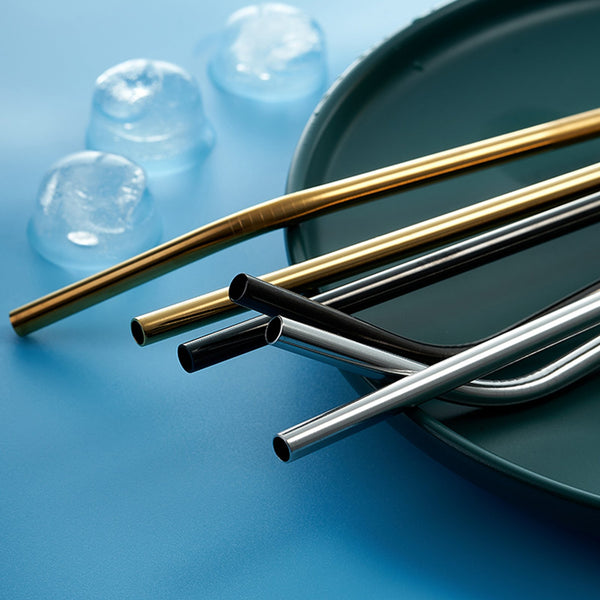 2Pcs Reusable Eco Friendly Stainless Steel Metal Milkshake Straws Straws & Stirrers