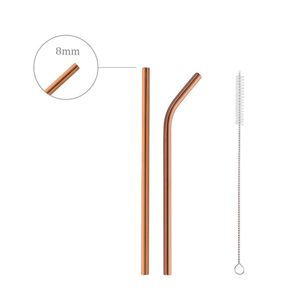 2Pcs Reusable Eco Friendly Stainless Steel Metal Milkshake Straws Straws & Stirrers