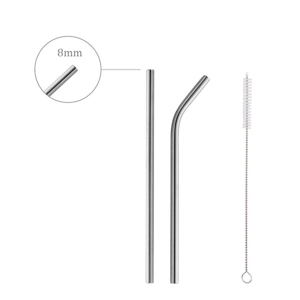 2Pcs Reusable Eco Friendly Stainless Steel Metal Milkshake Straws Straws & Stirrers