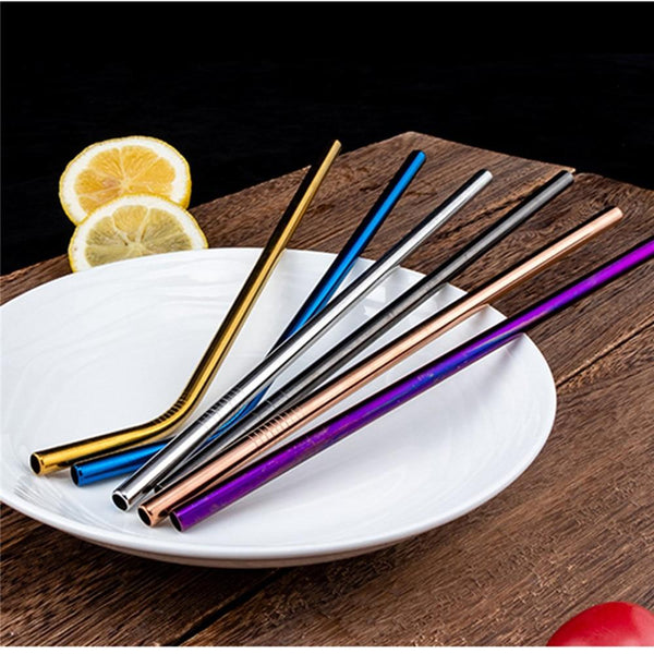 2Pcs Reusable Eco Friendly Stainless Steel Metal Milkshake Straws Straws & Stirrers