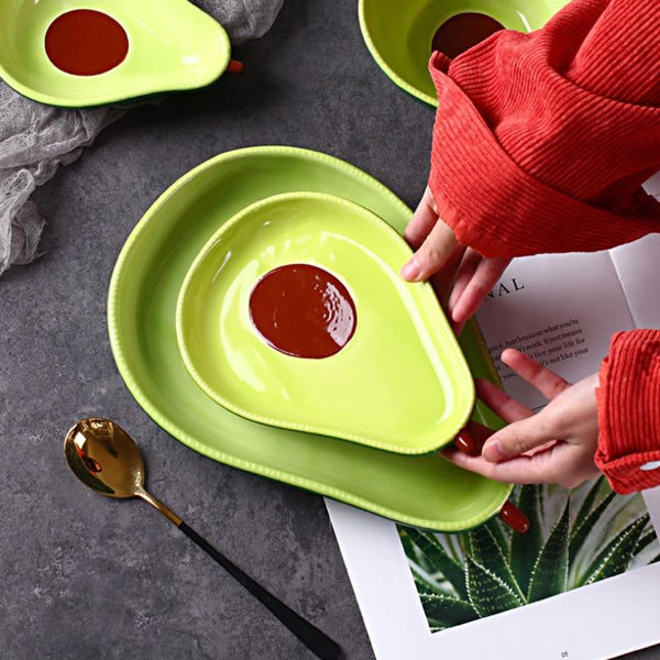Cute Ceramic Avocado Shape Fruit Dessert Dish Bowl Trays