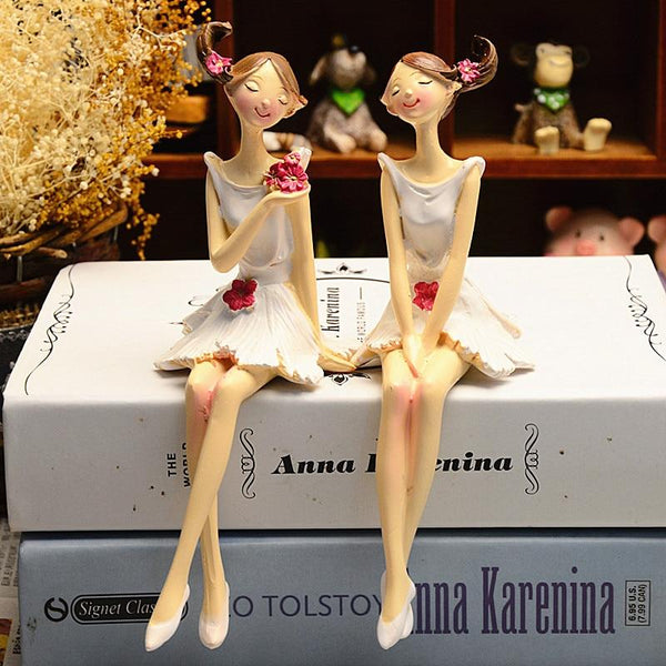 2Pcs Beautiful Flower Hippie Girls Resin Figurines Decor Gift Idea Sculptures & Figurines