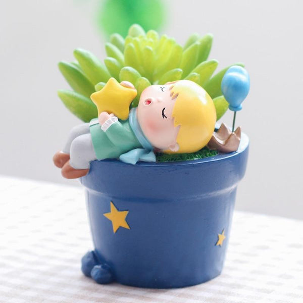 Nordic Cartoon Fairy Prince Resin Flower Pot Desktop Decoration Cute Boy Baskets Pots Window Boxes