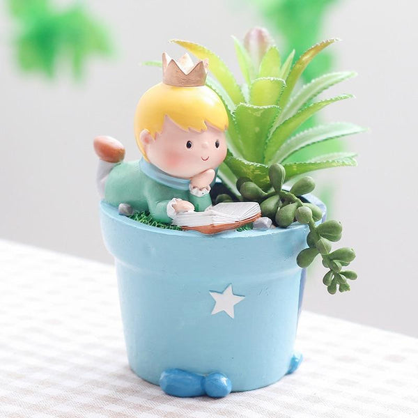 Nordic Cartoon Fairy Prince Resin Flower Pot Desktop Decoration Cute Boy Baskets Pots Window Boxes