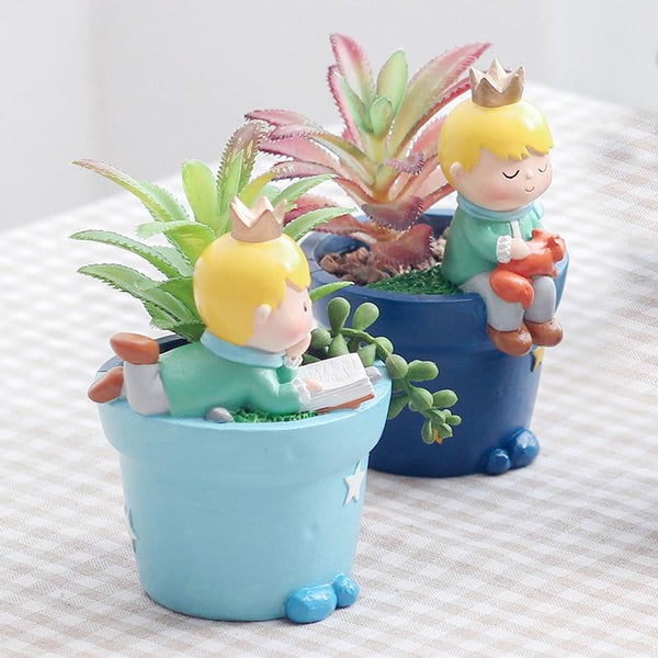Nordic Cartoon Fairy Prince Resin Flower Pot Desktop Decoration Cute Boy Baskets Pots Window Boxes