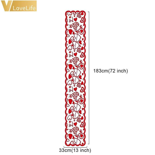 Red Love Heart Print Table Runner Romantic Lace Cloth 33X183cm / 13X72inch