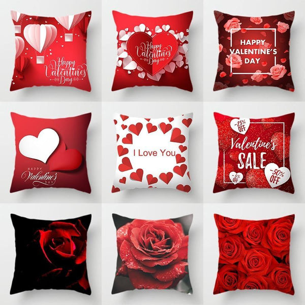 Happy Valentine's Day Red Polyester Decorative Cushion Covers Cushions & Decorative Pillows