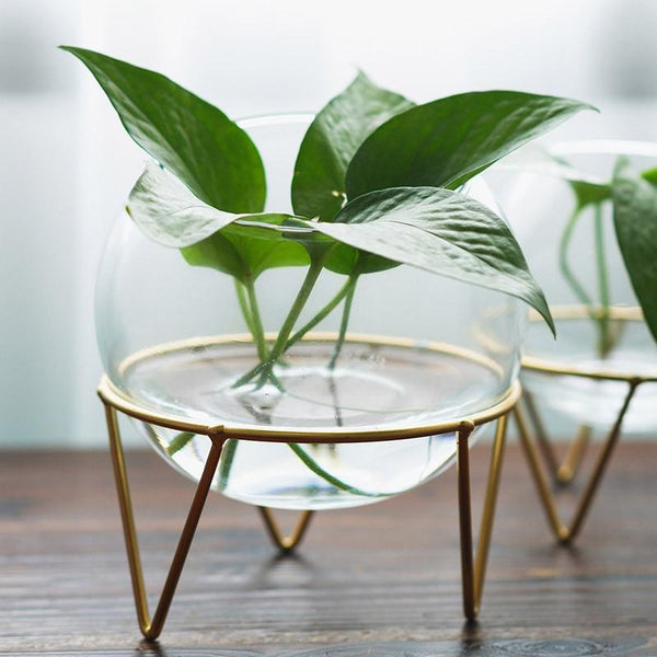 Nordic Glass Hydroponic Small Vase In Metal Stand Terrarium Candle Holder Decor Vases