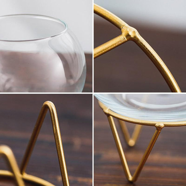 Nordic Glass Hydroponic Small Vase In Metal Stand Terrarium Candle Holder Decor Vases