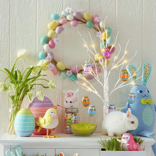 60Cm Easter Decor Led Birch Tree Light Eggs Hanging Ornaments Party Decorations